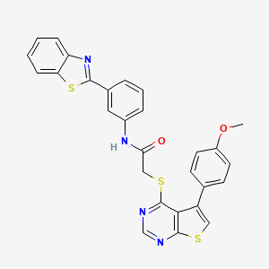 molecular formula C28H20N4O2S3 B2511869 N-(3-(苯并[d]噻唑-2-基)苯基)-2-((5-(4-甲氧基苯基)噻吩并[2,3-d]嘧啶-4-基)硫代)乙酰胺 CAS No. 671200-33-2