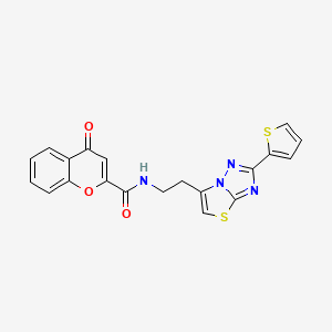 molecular formula C20H14N4O3S2 B2511872 4-oxo-N-(2-(2-(thiophen-2-yl)thiazolo[3,2-b][1,2,4]triazol-6-yl)ethyl)-4H-chromene-2-carboxamide CAS No. 1211637-06-7