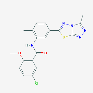 molecular formula C19H16ClN5O2S B251188 5-chloro-2-methoxy-N-[2-methyl-5-(3-methyl[1,2,4]triazolo[3,4-b][1,3,4]thiadiazol-6-yl)phenyl]benzamide 