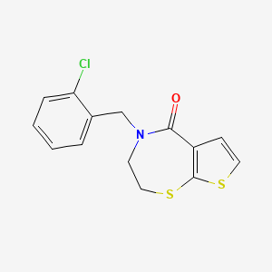 molecular formula C14H12ClNOS2 B2511883 4-(2-chlorobenzyl)-3,4-dihydrothieno[3,2-f][1,4]thiazepin-5(2H)-one CAS No. 478247-11-9