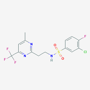 molecular formula C14H12ClF4N3O2S B2511887 3-氯-4-氟-N-(2-(4-甲基-6-(三氟甲基)嘧啶-2-基)乙基)苯磺酰胺 CAS No. 1396811-75-8