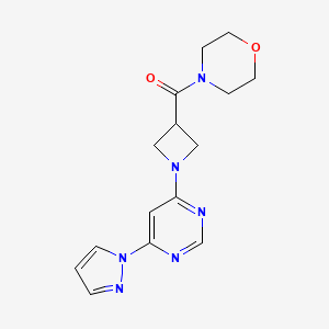 molecular formula C15H18N6O2 B2511899 (1-(6-(1H-吡唑-1-基)嘧啶-4-基)氮杂环丁-3-基)(吗啉基)甲酮 CAS No. 2034280-48-1