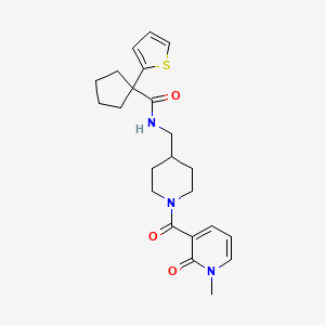 molecular formula C23H29N3O3S B2511901 N-((1-(1-甲基-2-氧代-1,2-二氢吡啶-3-羰基)哌啶-4-基)甲基)-1-(噻吩-2-基)环戊烷甲酰胺 CAS No. 1234885-75-6