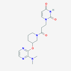 molecular formula C18H24N6O4 B2511911 1-(3-(3-((3-(dimethylamino)pyrazin-2-yl)oxy)piperidin-1-yl)-3-oxopropyl)pyrimidine-2,4(1H,3H)-dione CAS No. 2034482-35-2