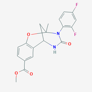 molecular formula C19H16F2N2O4 B2511918 methyl 3-(2,4-difluorophenyl)-2-methyl-4-oxo-3,4,5,6-tetrahydro-2H-2,6-methanobenzo[g][1,3,5]oxadiazocine-8-carboxylate CAS No. 899962-66-4