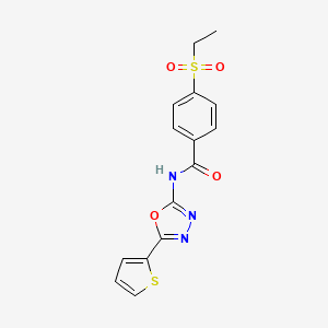 molecular formula C15H13N3O4S2 B2511953 4-ethylsulfonyl-N-(5-thiophen-2-yl-1,3,4-oxadiazol-2-yl)benzamide CAS No. 886939-44-2