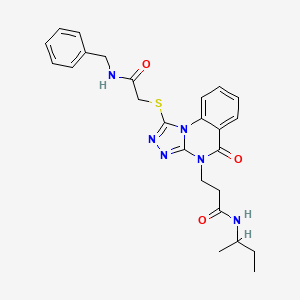 molecular formula C25H28N6O3S B2511964 3-(1-((2-(苯甲胺基)-2-氧代乙基)硫代)-5-氧代-[1,2,4]三唑并[4,3-a]喹唑啉-4(5H)-基)-N-(仲丁基)丙酰胺 CAS No. 1112371-82-0