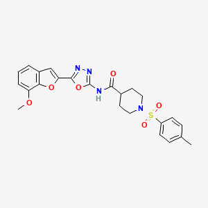 molecular formula C24H24N4O6S B2511972 N-(5-(7-甲氧基苯并呋喃-2-基)-1,3,4-恶二唑-2-基)-1-甲苯磺酰基哌啶-4-甲酰胺 CAS No. 921904-94-1