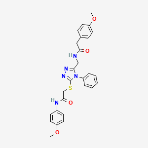 molecular formula C27H27N5O4S B2511977 N-(4-methoxyphenyl)-2-((5-((2-(4-methoxyphenyl)acetamido)methyl)-4-phenyl-4H-1,2,4-triazol-3-yl)thio)acetamide CAS No. 392679-95-7