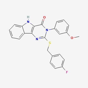 molecular formula C24H18FN3O2S B2511983 2-[(4-fluorophenyl)methylsulfanyl]-3-(3-methoxyphenyl)-5H-pyrimido[5,4-b]indol-4-one CAS No. 536706-88-4