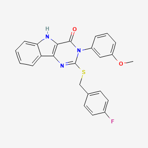 molecular formula C24H18FN3O2S B2511983 2-{[(4-fluorophenyl)methyl]sulfanyl}-3-(3-methoxyphenyl)-3H,4H,5H-pyrimido[5,4-b]indol-4-one CAS No. 536706-88-4