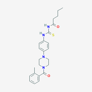 molecular formula C24H30N4O2S B251199 N-{4-[4-(2-methylbenzoyl)-1-piperazinyl]phenyl}-N'-pentanoylthiourea 