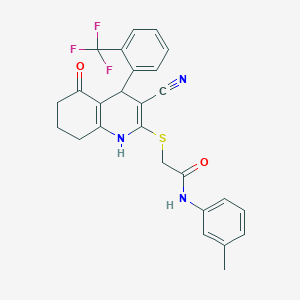 2-({3-cyano-5-oxo-4-[2-(trifluoromethyl)phenyl]-1,4,5,6,7,8-hexahydroquinolin-2-yl}sulfanyl)-N-(3-methylphenyl)acetamide