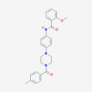 molecular formula C26H27N3O3 B251202 2-methoxy-N-{4-[4-(4-methylbenzoyl)-1-piperazinyl]phenyl}benzamide 