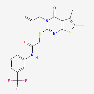 molecular formula C20H18F3N3O2S2 B2512021 2-((3-allyl-5,6-dimethyl-4-oxo-3,4-dihydrothieno[2,3-d]pyrimidin-2-yl)thio)-N-(3-(trifluoromethyl)phenyl)acetamide CAS No. 708252-17-9