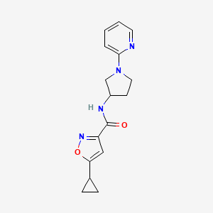 molecular formula C16H18N4O2 B2512033 5-cyclopropyl-N-(1-(pyridin-2-yl)pyrrolidin-3-yl)isoxazole-3-carboxamide CAS No. 1795471-14-5