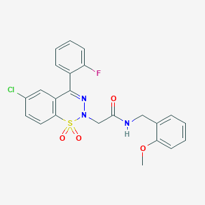 molecular formula C23H19ClFN3O4S B2512038 2-[6-chloro-4-(2-fluorophenyl)-1,1-dioxido-2H-1,2,3-benzothiadiazin-2-yl]-N-(2-methoxybenzyl)acetamide CAS No. 1031670-27-5
