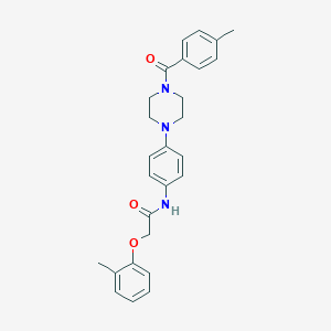 molecular formula C27H29N3O3 B251205 N-{4-[4-(4-methylbenzoyl)-1-piperazinyl]phenyl}-2-(2-methylphenoxy)acetamide 