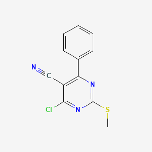 molecular formula C12H8ClN3S B2512050 4-氯-2-（甲硫基）-6-苯基-5-嘧啶甲腈 CAS No. 124598-28-3