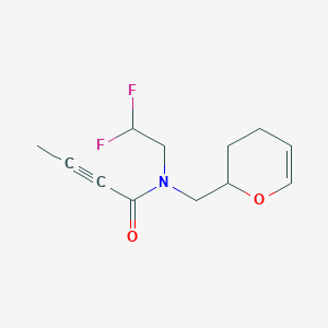 molecular formula C12H15F2NO2 B2512063 N-(2,2-Difluoroethyl)-N-(3,4-dihydro-2H-pyran-2-ylmethyl)but-2-ynamide CAS No. 2411256-90-9