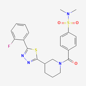 molecular formula C22H23FN4O3S2 B2512080 4-(3-(5-(2-fluorophenyl)-1,3,4-thiadiazol-2-yl)piperidine-1-carbonyl)-N,N-dimethylbenzenesulfonamide CAS No. 1170794-34-9