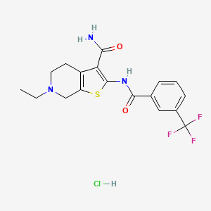 molecular formula C18H19ClF3N3O2S B2512082 6-Ethyl-2-(3-(trifluoromethyl)benzamido)-4,5,6,7-tetrahydrothieno[2,3-c]pyridine-3-carboxamide hydrochloride CAS No. 1216533-47-9