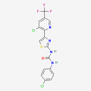 molecular formula C16H9Cl2F3N4OS B2512083 3-{4-[3-Chloro-5-(trifluoromethyl)pyridin-2-yl]-1,3-thiazol-2-yl}-1-(4-chlorophenyl)urea CAS No. 2061726-80-3