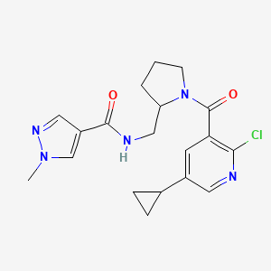 molecular formula C19H22ClN5O2 B2512096 N-[[1-(2-Chloro-5-cyclopropylpyridine-3-carbonyl)pyrrolidin-2-yl]methyl]-1-methylpyrazole-4-carboxamide CAS No. 2305505-02-4
