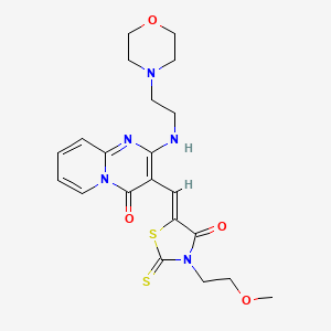 molecular formula C21H25N5O4S2 B2512142 (Z)-3-(2-methoxyethyl)-5-((2-((2-morpholinoethyl)amino)-4-oxo-4H-pyrido[1,2-a]pyrimidin-3-yl)methylene)-2-thioxothiazolidin-4-one CAS No. 497864-67-2
