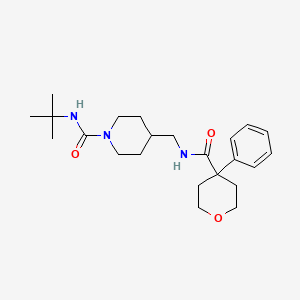 molecular formula C23H35N3O3 B2512143 N-(tert-butyl)-4-((4-phenyltetrahydro-2H-pyran-4-carboxamido)methyl)piperidine-1-carboxamide CAS No. 1235062-43-7