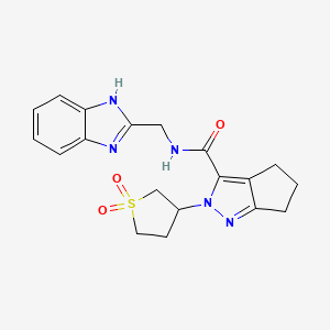 molecular formula C19H21N5O3S B2512146 N-((1H-benzo[d]imidazol-2-yl)methyl)-2-(1,1-dioxidotetrahydrothiophen-3-yl)-2,4,5,6-tetrahydrocyclopenta[c]pyrazole-3-carboxamide CAS No. 1040666-16-7
