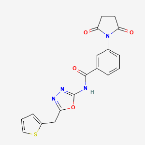 molecular formula C18H14N4O4S B2512154 3-(2,5-dioxopyrrolidin-1-yl)-N-(5-(thiophen-2-ylmethyl)-1,3,4-oxadiazol-2-yl)benzamide CAS No. 1021082-98-3