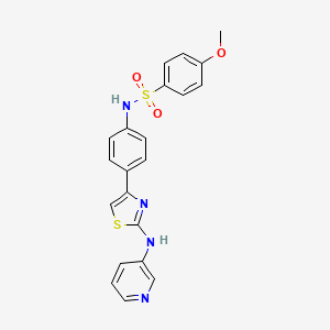 molecular formula C21H18N4O3S2 B2512158 4-methoxy-N-(4-(2-(pyridin-3-ylamino)thiazol-4-yl)phenyl)benzenesulfonamide CAS No. 1797558-26-9