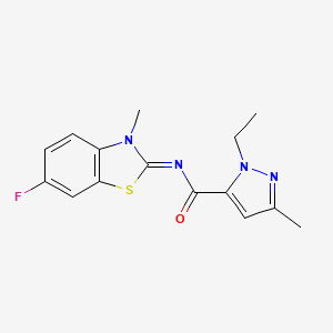molecular formula C15H15FN4OS B2512178 （E）-1-乙基-N-(6-氟-3-甲基苯并[d]噻唑-2(3H)-亚烷基)-3-甲基-1H-吡唑-5-甲酰胺 CAS No. 1173370-88-1