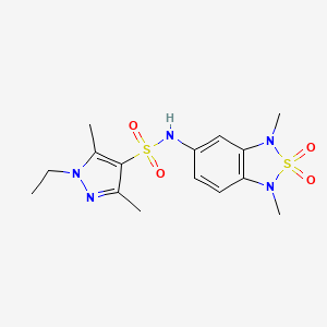 molecular formula C15H21N5O4S2 B2512199 N-(1,3-dimethyl-2,2-dioxido-1,3-dihydrobenzo[c][1,2,5]thiadiazol-5-yl)-1-ethyl-3,5-dimethyl-1H-pyrazole-4-sulfonamide CAS No. 2034540-99-1