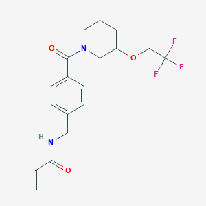 molecular formula C18H21F3N2O3 B2512202 N-[[4-[3-(2,2,2-Trifluoroethoxy)piperidine-1-carbonyl]phenyl]methyl]prop-2-enamide CAS No. 2197981-67-0