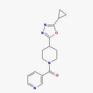 molecular formula C16H18N4O2 B2512209 (4-(5-Cyclopropyl-1,3,4-oxadiazol-2-yl)piperidin-1-yl)(pyridin-3-yl)methanone CAS No. 1210218-21-5