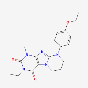molecular formula C19H23N5O3 B2512216 9-(4-ethoxyphenyl)-3-ethyl-1-methyl-6,7,8,9-tetrahydropyrimido[2,1-f]purine-2,4(1H,3H)-dione CAS No. 843624-47-5