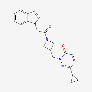 molecular formula C21H22N4O2 B2512217 6-Cyclopropyl-2-[[1-(2-indol-1-ylacetyl)azetidin-3-yl]methyl]pyridazin-3-one CAS No. 2319633-95-7