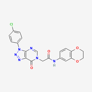 molecular formula C20H15ClN6O4 B2512240 2-(3-(4-chlorophenyl)-7-oxo-3H-[1,2,3]triazolo[4,5-d]pyrimidin-6(7H)-yl)-N-(2,3-dihydrobenzo[b][1,4]dioxin-6-yl)acetamide CAS No. 893941-38-3