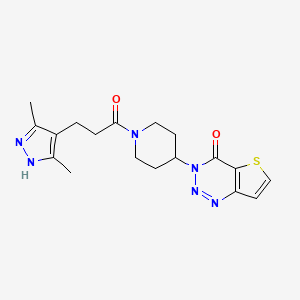 molecular formula C18H22N6O2S B2512241 3-(1-(3-(3,5-二甲基-1H-吡唑-4-基)丙酰)哌啶-4-基)噻吩并[3,2-d][1,2,3]三嗪-4(3H)-酮 CAS No. 2034201-97-1