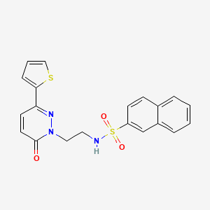 molecular formula C20H17N3O3S2 B2512269 N-(2-(6-oxo-3-(thiophen-2-yl)pyridazin-1(6H)-yl)ethyl)naphthalene-2-sulfonamide CAS No. 946345-52-4