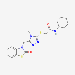 molecular formula C19H23N5O2S2 B2512272 N-环己基-2-[[4-甲基-5-[(2-氧代-1,3-苯并噻唑-3-基)甲基]-1,2,4-三唑-3-基]硫代]乙酰胺 CAS No. 847400-58-2
