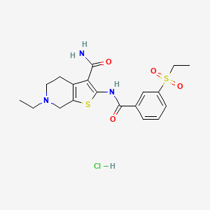 molecular formula C19H24ClN3O4S2 B2512275 6-Ethyl-2-(3-(ethylsulfonyl)benzamido)-4,5,6,7-tetrahydrothieno[2,3-c]pyridine-3-carboxamide hydrochloride CAS No. 1215474-15-9