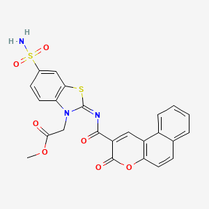 molecular formula C24H17N3O7S2 B2512288 (Z)-methyl 2-(2-((3-oxo-3H-benzo[f]chromene-2-carbonyl)imino)-6-sulfamoylbenzo[d]thiazol-3(2H)-yl)acetate CAS No. 865199-02-6