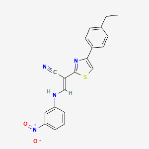 molecular formula C20H16N4O2S B2512298 (2E)-2-[4-(4-ethylphenyl)-1,3-thiazol-2-yl]-3-[(3-nitrophenyl)amino]prop-2-enenitrile CAS No. 476676-77-4