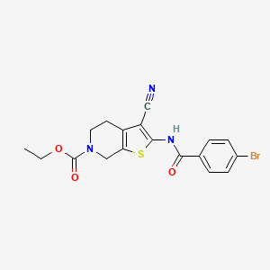 molecular formula C18H16BrN3O3S B2512305 ethyl 2-(4-bromobenzamido)-3-cyano-4,5-dihydrothieno[2,3-c]pyridine-6(7H)-carboxylate CAS No. 864926-92-1