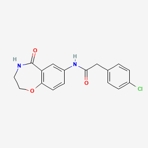molecular formula C17H15ClN2O3 B2512325 2-(4-chlorophenyl)-N-(5-oxo-2,3,4,5-tetrahydrobenzo[f][1,4]oxazepin-7-yl)acetamide CAS No. 922129-63-3