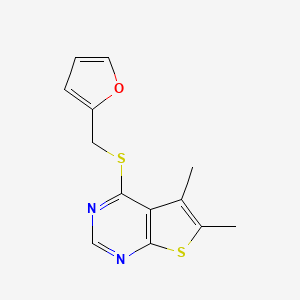 molecular formula C13H12N2OS2 B2512345 4-((Furan-2-ylmethyl)thio)-5,6-dimethylthieno[2,3-d]pyrimidine CAS No. 315710-24-8