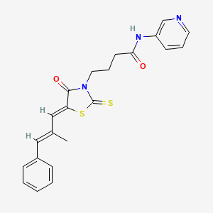 4-[(5Z)-5-[(E)-2-methyl-3-phenylprop-2-enylidene]-4-oxo-2-sulfanylidene-1,3-thiazolidin-3-yl]-N-pyridin-3-ylbutanamide